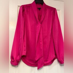 Ann Taylor Vibrant Pink Blouse with Tie Neck